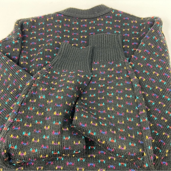 Vintage Jantzen Retro Ditsy Black Print V Neck Cardigan Sweater Size L USA Made - Picture 11 of 12